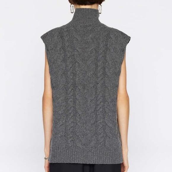 $398 Frame Cable Knit Grey Wool Sweater Vest - Picture 7 of 7